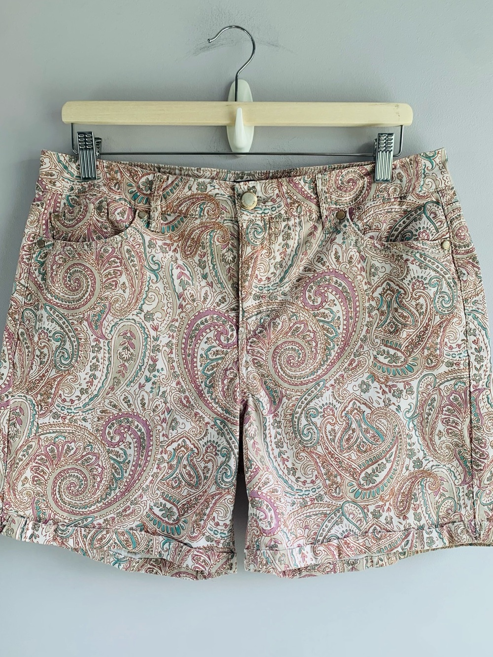 Paisley Shorts Rust Cream Bandolino 5.5 Inseam Casual Weekend Vacation Cotton 12